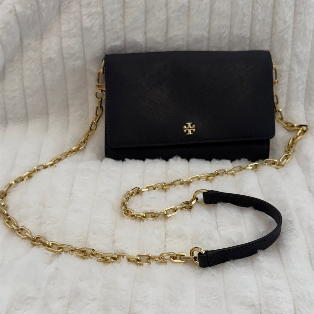 Tory Burch Dark Navy Crossbody with Gold Chain